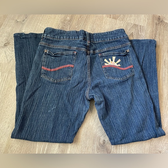 Vintage LEE Size 31 Denim Cropped Sun Patchwork Women’s Medium Wash Jeans - Picture 1 of 8